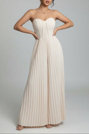 Dames Elegante Plissé Bandeau Jumpsuit met Wijde Pijpen en Korset Detail | Goyce