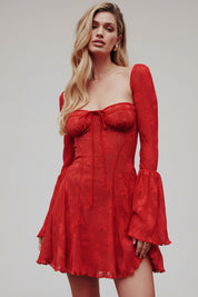 Dames Kanten Mini Jurk met Lange Mouwen en Corset Detail | Luchtig en Zomers | Gracia