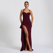 Dames Elegante Halter Maxi Jurk met Hoge Split en Korsetdetail | Slim Fit Jurk | Graciella