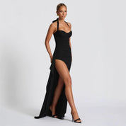 Dames Elegante Halter Maxi Jurk met Hoge Split en Korsetdetail | Slim Fit Jurk | Graciella