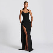 Dames Elegante Halter Maxi Jurk met Hoge Split en Korsetdetail | Slim Fit Jurk | Graciella