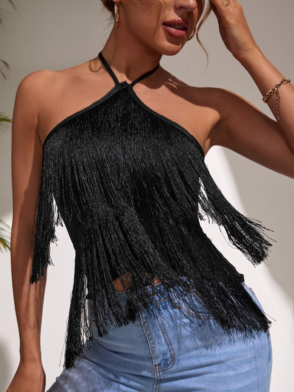 Dames Trendy Halter Top met Franjes en Open Rug | Granoda