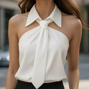 Dames Mouwloze Blouse met Kraag en Strikdetail | Chique Top | Granolia