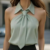 Dames Mouwloze Blouse met Kraag en Strikdetail | Chique Top | Granolia