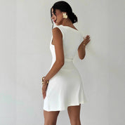 Dames Witte Elegante Off-Shoulder Jurk | Luxe Cocktailjurk Met Gedrapeerde Halslijn | Grapey