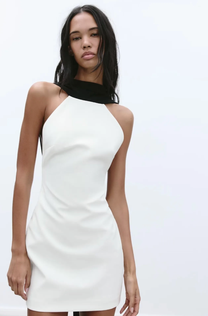 Dames Contrast Halter Mini Jurk met Open Rug | Slim Fit en Elegant | Gray