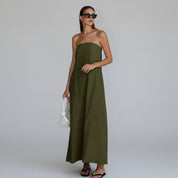 Dames Strapless Linnen Look Maxi Jurk | Minimalistisch, Luchtig & Zomers Elegant | Grazie