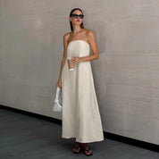 Dames Strapless Linnen Look Maxi Jurk | Minimalistisch, Luchtig & Zomers Elegant | Grazie