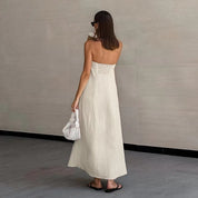 Dames Strapless Linnen Look Maxi Jurk | Minimalistisch, Luchtig & Zomers Elegant | Grazie
