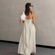 Dames Strapless Linnen Look Maxi Jurk | Minimalistisch, Luchtig & Zomers Elegant | Grazie