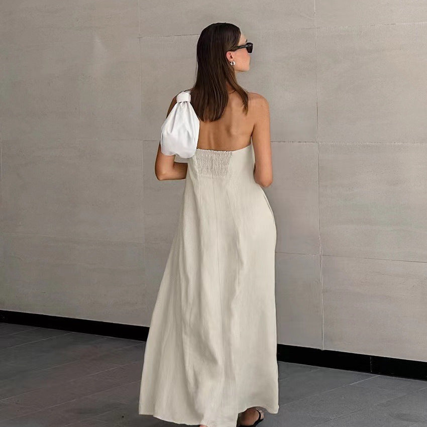 Dames Strapless Linnen Look Maxi Jurk | Minimalistisch, Luchtig & Zomers Elegant | Grazie