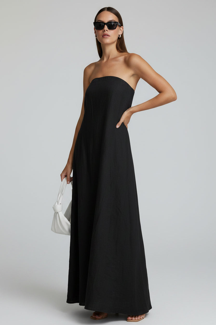 Dames Strapless Linnen Look Maxi Jurk | Minimalistisch, Luchtig & Zomers Elegant | Grazie