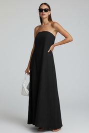 Dames Strapless Linnen Look Maxi Jurk | Minimalistisch, Luchtig & Zomers Elegant | Grazie