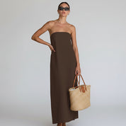 Dames Strapless Linnen Look Maxi Jurk | Minimalistisch, Luchtig & Zomers Elegant | Grazie