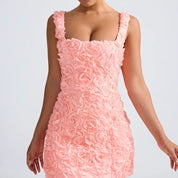 Dames Mini Jurk met 3D Bloemen en Brede Bandjes | Speels, Vrouwelijk & Opvallend Elegant | Ganiela