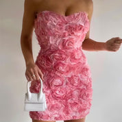 Dames Strapless Mini Jurk met 3D Bloemen | Statement, Vrouwelijk & High-Fashion Look | Graziella