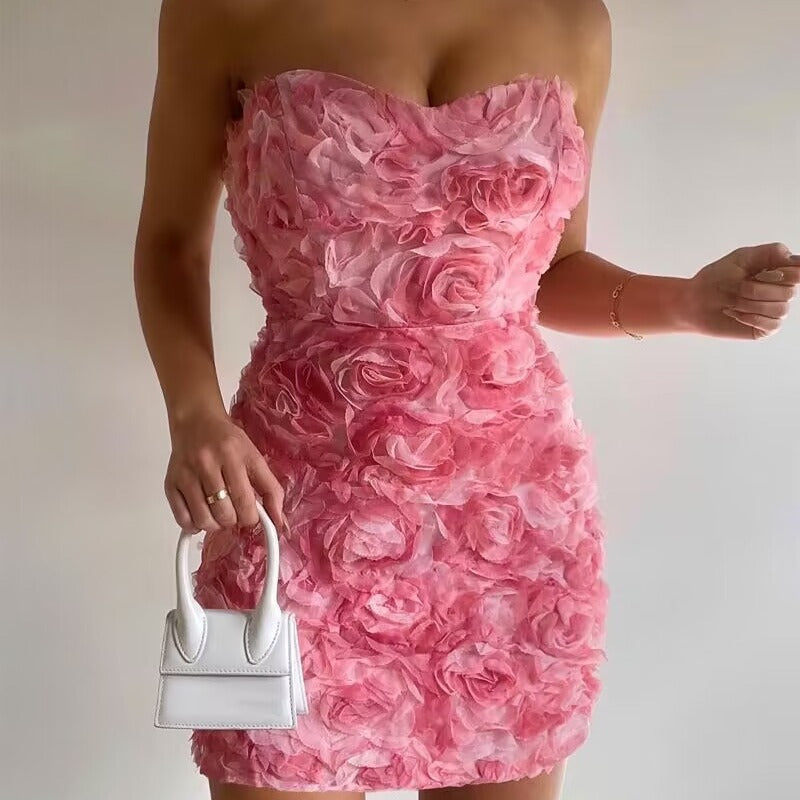 Dames Strapless Mini Jurk met 3D Bloemen | Statement, Vrouwelijk & High-Fashion Look | Graziella