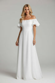 Dames Luchtige Witte Off-Shoulder Maxi Zomer Jurk met Pofmouwen | Greese