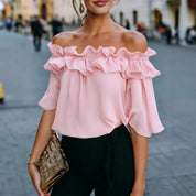 Dames Luchtige Off-Shoulder Blouse | Losvallende Top met Ruches | Grenchen