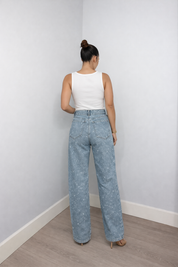 Dames High‑Waist Jeans met Glitter Details | Rechte Pijpen | Guba