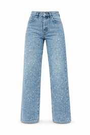 Dames High‑Waist Jeans met Glitter Details | Rechte Pijpen | Guba