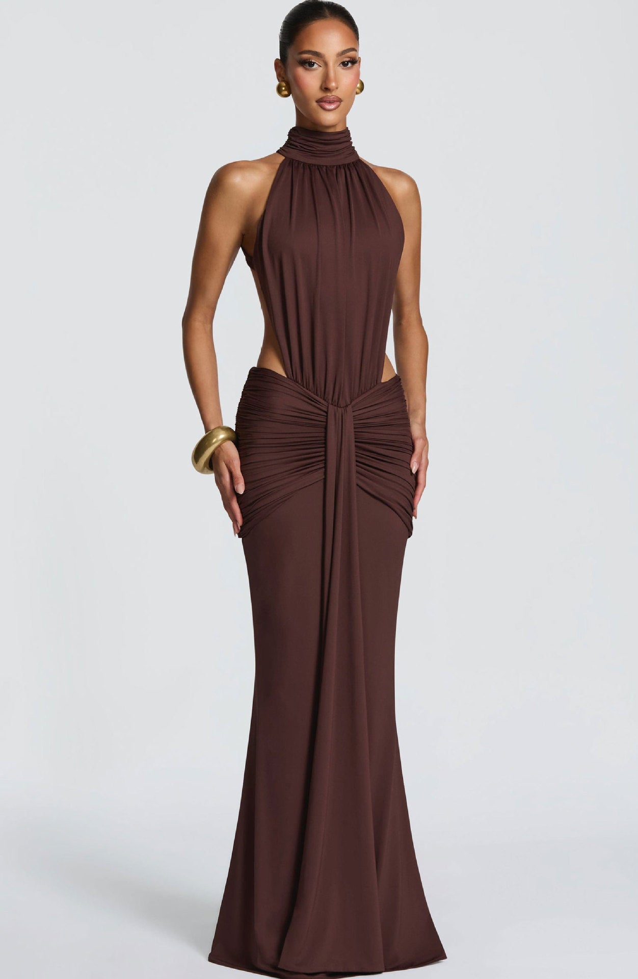 Dames Trendy Halterjurk met Open Rug en Geplooide Taille | Guliana