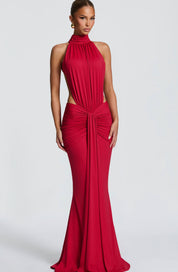 Dames Trendy Halterjurk met Open Rug en Geplooide Taille | Guliana
