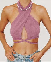 Dames Y2K Halter Crop Top | Open Rug & Cut-Out Top | Trendy Zomertop met Strikdetail | Guliati