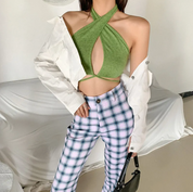 Dames Y2K Halter Crop Top | Open Rug & Cut-Out Top | Trendy Zomertop met Strikdetail | Guliati
