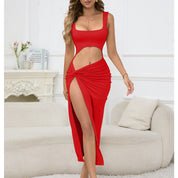 Dames Elegante Slim Fit Cut-Out Maxi Jurk met Split | Guluwati