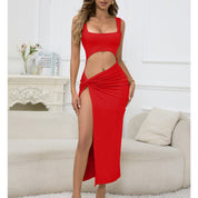 Dames Elegante Slim Fit Cut-Out Maxi Jurk met Split | Guluwati