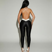 Dames Glamoureus Satijnen Look Jumpsuit met Cut Out Details en Open Rug | Statement Party Look | Gusia