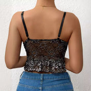 Dames Zwarte Kanten Bustier Top | Sexy Korset Crop Top Met Kant En Spaghettibandjes | Gustana