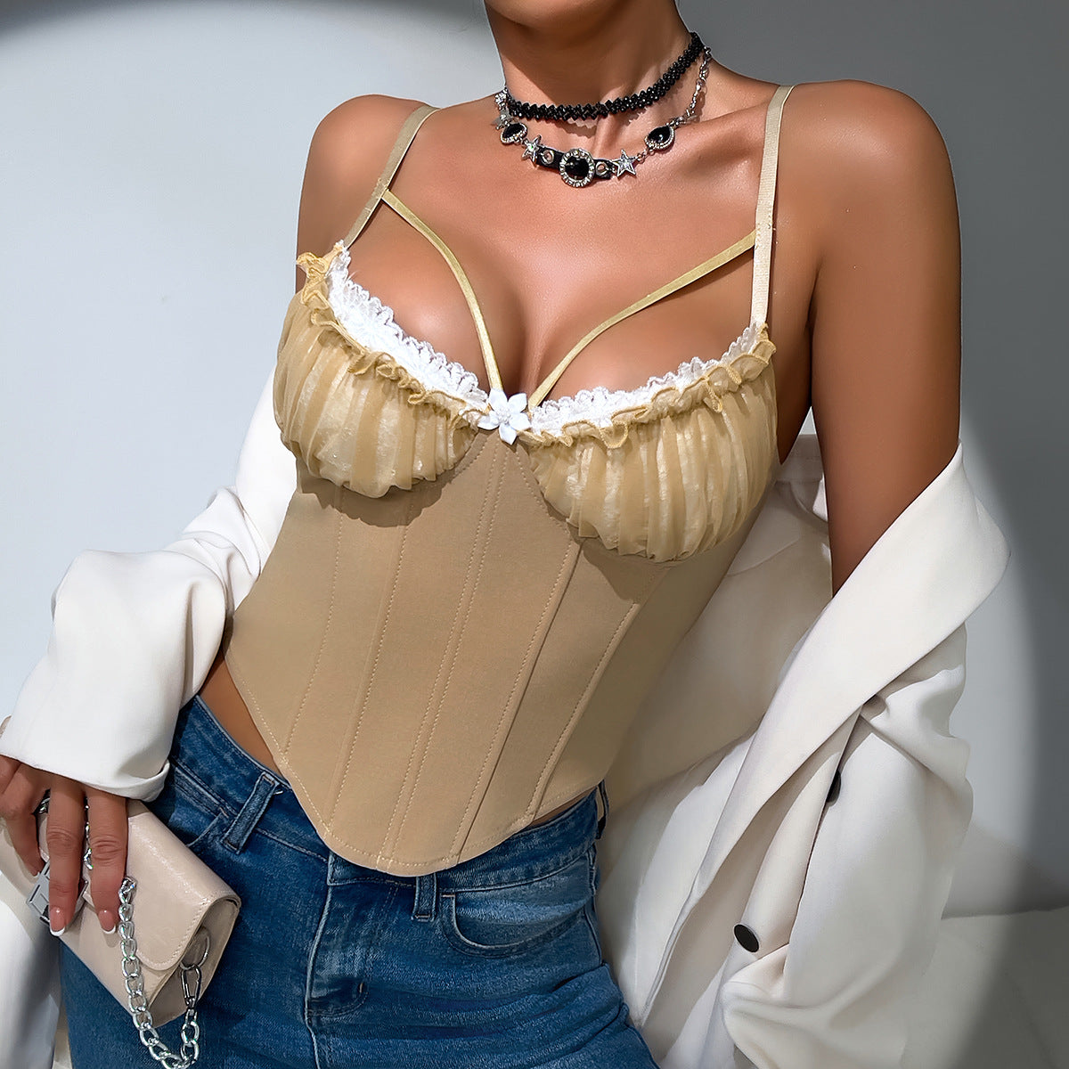 Dames Transparante Lace Corset Top Dames met Open Rug | Perfect voor je Festival Look | Gwendela