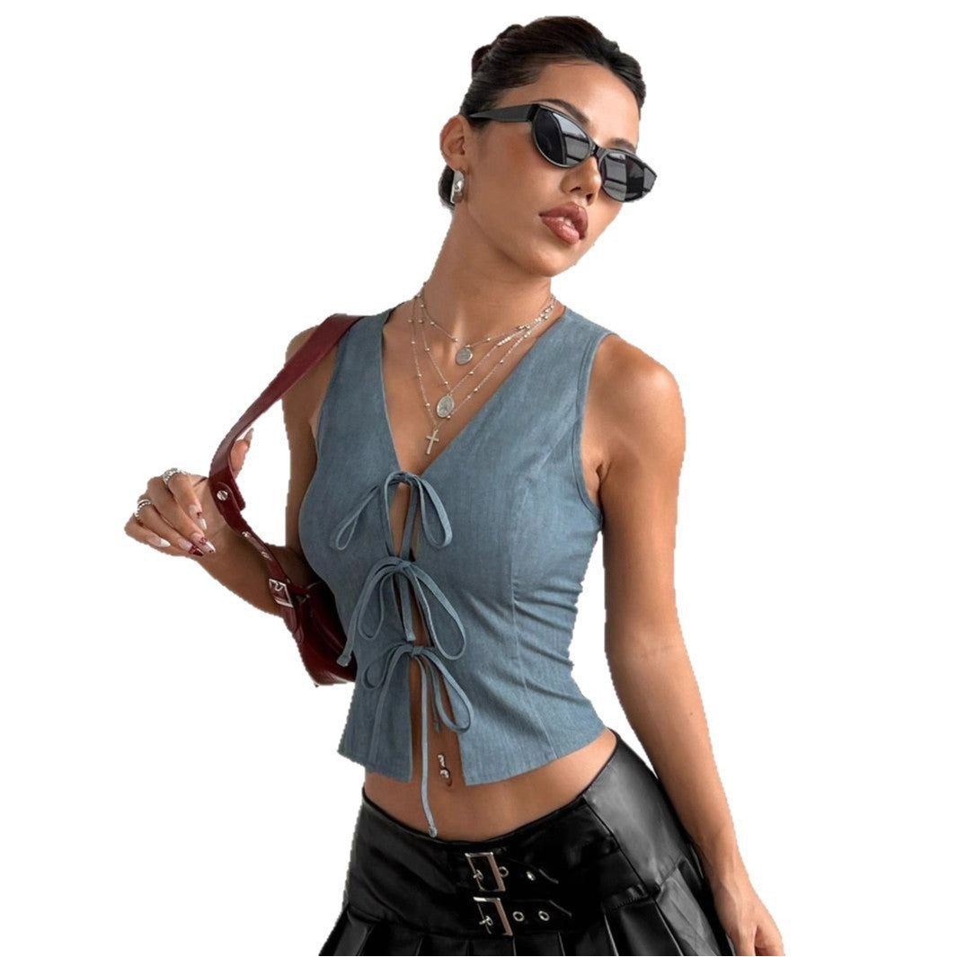 Dames Lace-Up Top met V-Hals en Getailleerde Pasvorm | Trendy en Perfect voor je Festival Look | Gwendy
