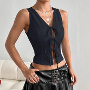 Dames Lace-Up Top met V-Hals en Getailleerde Pasvorm | Trendy en Perfect voor je Festival Look | Gwendy