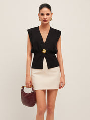 Dames Stijlvolle Gebreide Gilet met V-Hals en Luxe Knoop detail | Gwenn