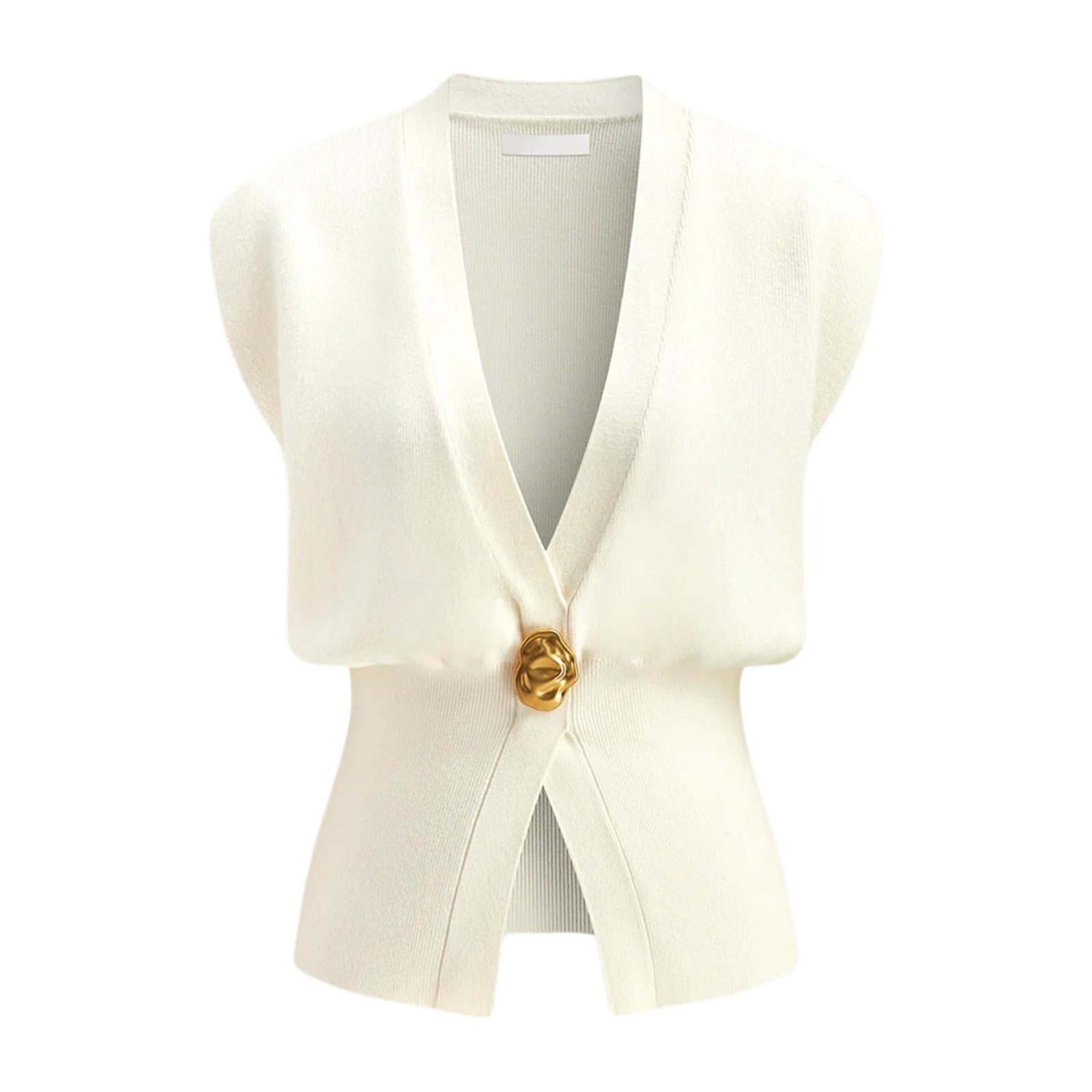 Dames Stijlvolle Gebreide Gilet met V-Hals en Luxe Knoop detail | Gwenn