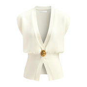 Dames Stijlvolle Gebreide Gilet met V-Hals en Luxe Knoop detail | Gwenn
