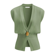 Dames Stijlvolle Gebreide Gilet met V-Hals en Luxe Knoop detail | Gwenn