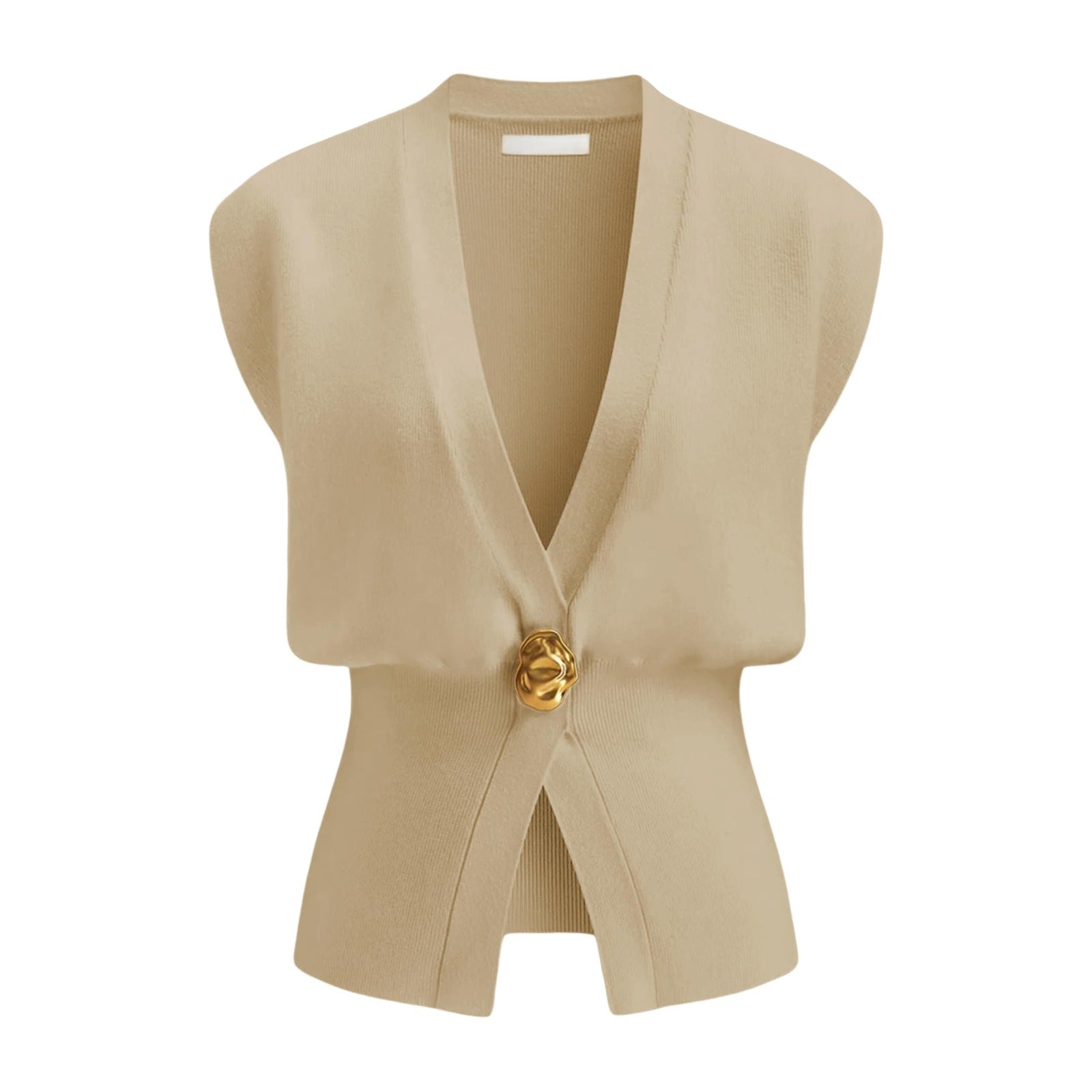 Dames Stijlvolle Gebreide Gilet met V-Hals en Luxe Knoop detail | Gwenn