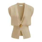 Dames Stijlvolle Gebreide Gilet met V-Hals en Luxe Knoop detail | Gwenn