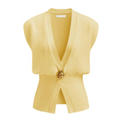 Dames Stijlvolle Gebreide Gilet met V-Hals en Luxe Knoop detail | Gwenn