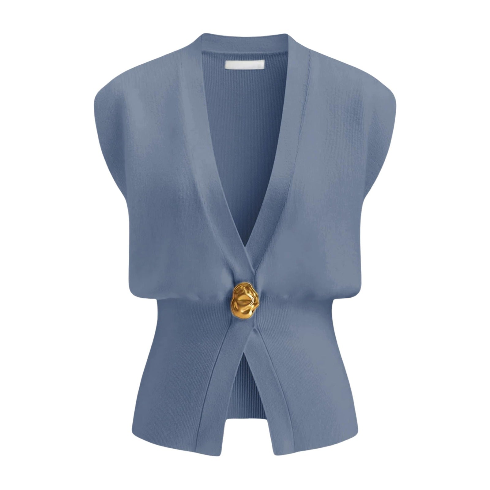 Dames Stijlvolle Gebreide Gilet met V-Hals en Luxe Knoop detail | Gwenn