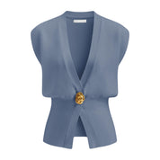 Dames Stijlvolle Gebreide Gilet met V-Hals en Luxe Knoop detail | Gwenn