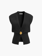 Dames Stijlvolle Gebreide Gilet met V-Hals en Luxe Knoop detail | Gwenn