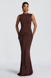 Dames Elegante Maxi Jurk met Gedrapeerd Detail | Luxe Slim Fit Avondjurk | Gwyneth