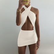 Dames Halter Jurk met Cross-Over Detail en Cut-Out Design | Fitted Festival Zomer Jurk | Gyana