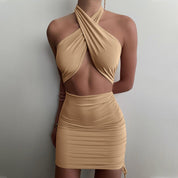 Dames Halter Jurk met Cross-Over Detail en Cut-Out Design | Fitted Festival Zomer Jurk | Gyana