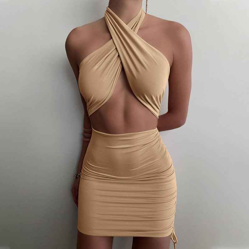 Dames Halter Jurk met Cross-Over Detail en Cut-Out Design | Fitted Festival Zomer Jurk | Gyana